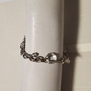 Elegant Sterling Silver Snowflake Pearl And Silver Stone Chain Bracelet